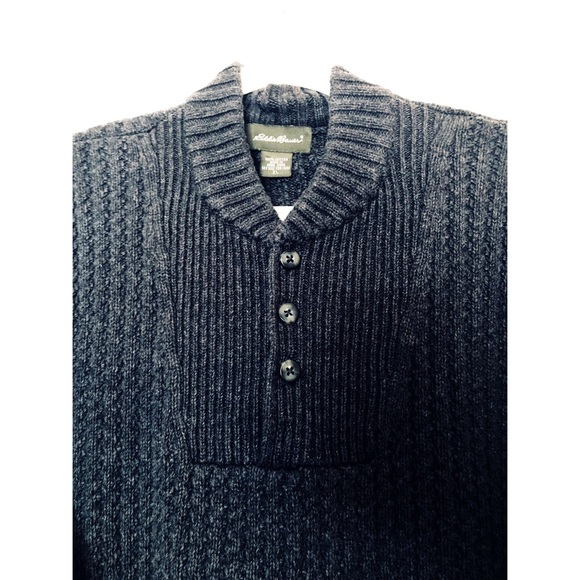 Eddie Bauer Mens Grey LS Button Front Cotton Ribbed Sweater - Picture 2 of 7